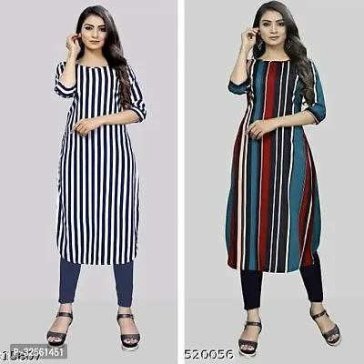 Stylish Multicoloured Crepe Printed Stitched Kurta For Women Pack Of 2-thumb0