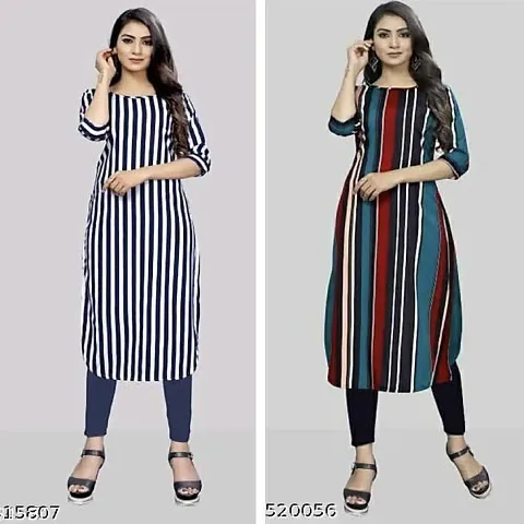 Stylish Crepe Printed A-Line Kurtis For Women - Pack Of 2