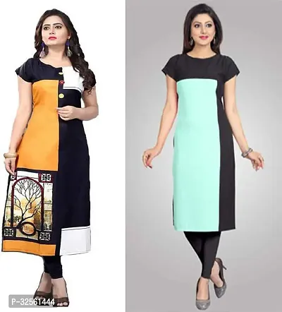 Stylish Multicoloured Crepe Printed Stitched Kurta For Women Pack Of 2