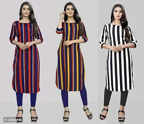 Reliable Crepe Striped Kurta For Women- Pack Of 3