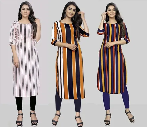 Stylish Straight Printed Crepe Kurta Pack Of 3 Vol 8