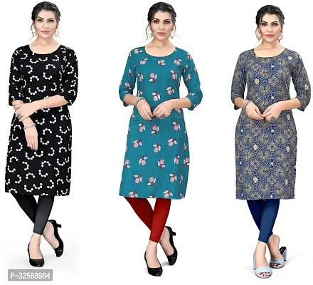 Elegant Multicoloured Crepe Printed Straight Kurta For Women Pack Of 3