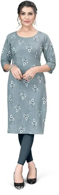 Stylish Grey Crepe Printed Stitched Kurta For Women-thumb0