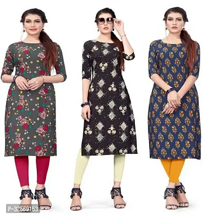 Elegant Multicoloured Crepe Printed Straight Kurta For Women Pack Of 3-thumb0