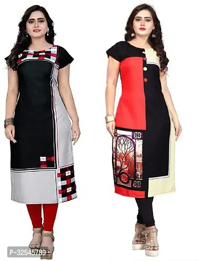 Beautiful Crepe Multicoloured Printed Kurta For Women Pack of 2