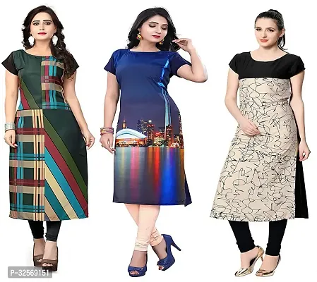 Elegant Multicoloured Crepe Printed Straight Kurta For Women Pack Of 3