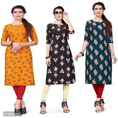 Beautiful Crepe Printed Kurta For Women Pack of 3-thumb0