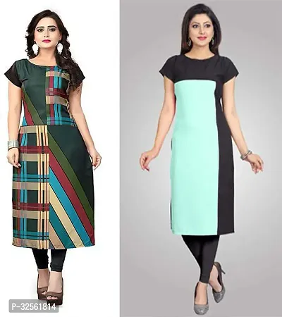 Stylish Multicoloured Crepe Printed Stitched Kurta For Women Combo Of 2-thumb0