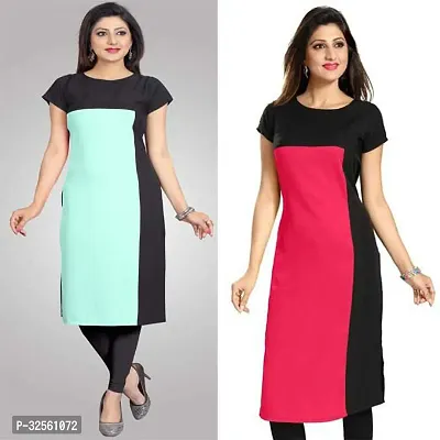 Stylish Multicoloured Crepe Printed Stitched Kurta For Women Pack Of 2