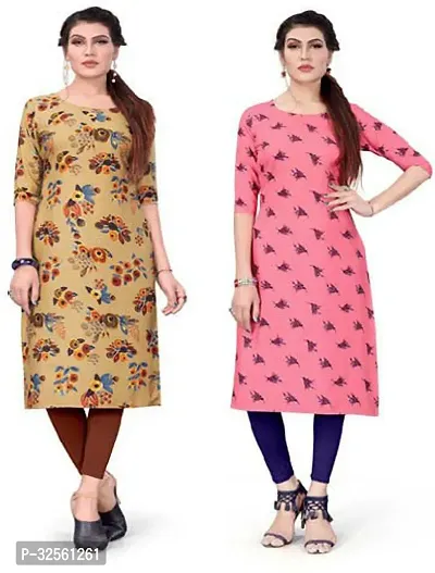 Stylish Multicoloured Crepe Printed Stitched Kurta For Women Pack Of 2