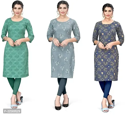 Elegant Multicoloured Crepe Printed Straight Kurta For Women Pack Of 3-thumb0