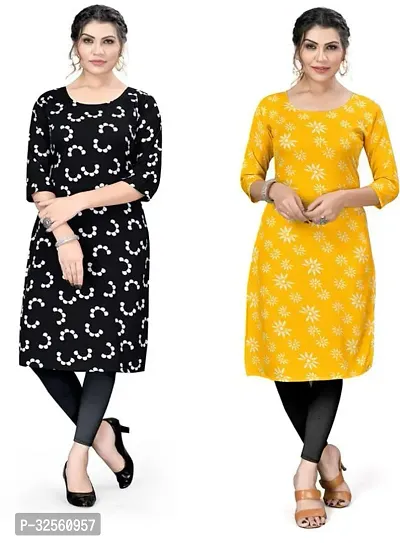 Stylish Multicoloured Crepe Printed Stitched Kurta For Women Pack Of 2-thumb0