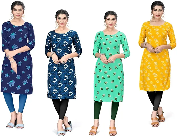 Stylish A-Line Floral Print Crepe Kurta Pack Of 4