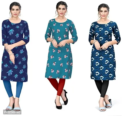 Elegant Multicoloured Crepe Printed Straight Kurta For Women Pack Of 3