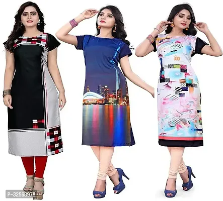 Elegant Multicoloured Crepe Printed Straight Kurta For Women Pack Of 3