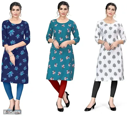 Elegant Multicoloured Crepe Printed Straight Kurta For Women Pack Of 3