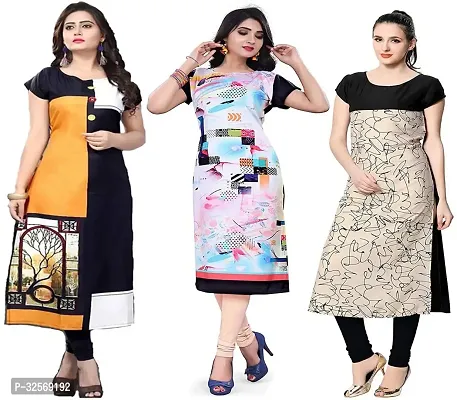 Elegant Multicoloured Crepe Printed Straight Kurta For Women Pack Of 3