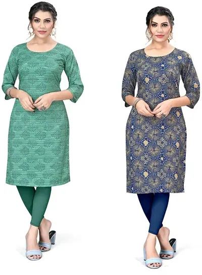 Stylish Crepe Printed A-Line Kurtis For Women - Pack Of 2