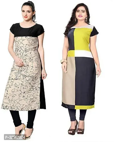 Stylish Multicoloured Crepe Printed Stitched Kurta For Women Combo Of 2