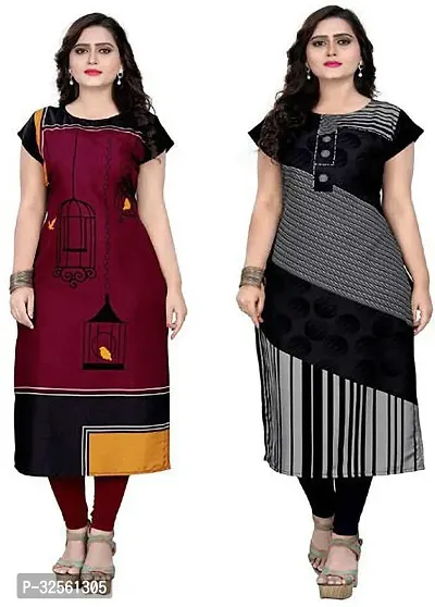 Stylish Multicoloured Crepe Printed Stitched Kurta For Women Combo Of 2-thumb0