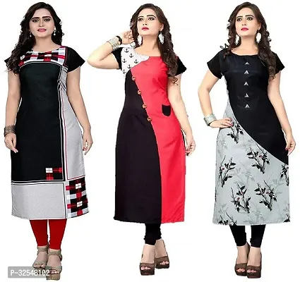 Beautiful Crepe Printed Kurta For Women Pack of 3-thumb0