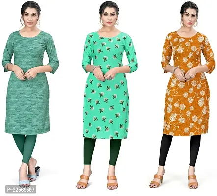 Elegant Multicoloured Crepe Printed Straight Kurta For Women Pack Of 3-thumb0