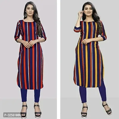 Stylish Multicoloured Crepe Printed Stitched Kurta For Women Pack Of 2-thumb0