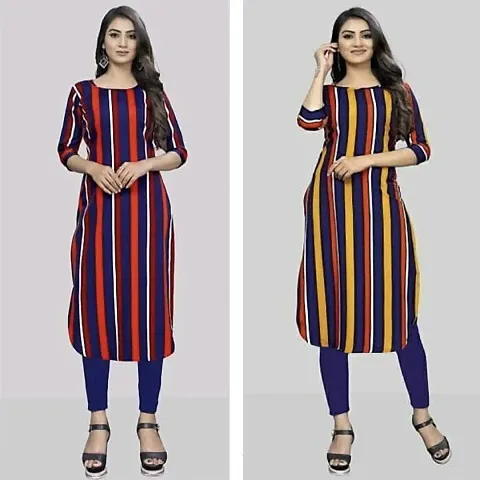 Stylish Crepe Printed A-Line Kurtis - Pack Of 2