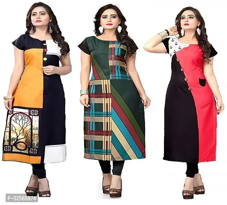 Reliable Crepe Printed Kurta For Women- Pack Of 3