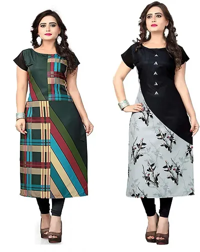 Stylish Printed Crepe Straight Kurta For Women Pack Of 2