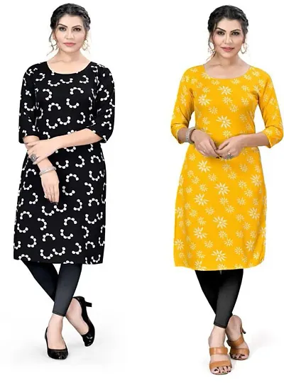 Stylish Crepe Printed A-Line Kurtis - Pack Of 2