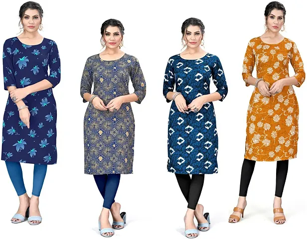 Pack Of 4- A-Line Printed Crepe Kurta