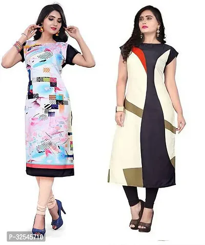 Beautiful Crepe Multicoloured Printed Kurta For Women Pack of 2-thumb0