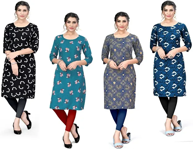 Pack Of 4- A-Line Printed Crepe Kurta