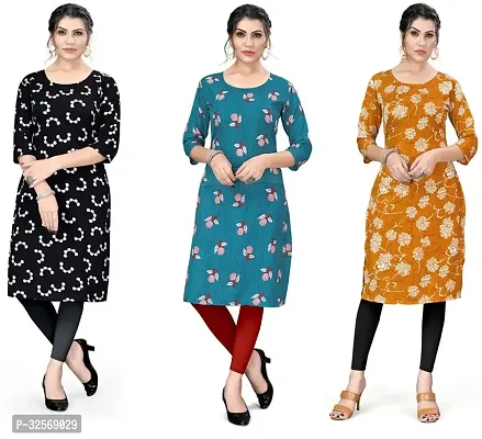 Elegant Multicoloured Crepe Printed Straight Kurta For Women Pack Of 3-thumb0