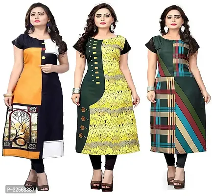 Elegant Multicoloured Crepe Printed Straight Kurta For Women Pack Of 3-thumb0