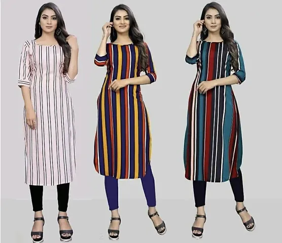 Stylish A-Line Striped Crepe Kurta Pack Of 3