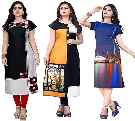 Fancy Straight Printed Crepe Straight Kurta Pack Of 3 Vol 1