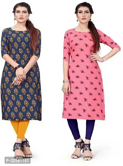 Stylish Multicoloured Crepe Printed Stitched Kurta For Women Pack Of 2