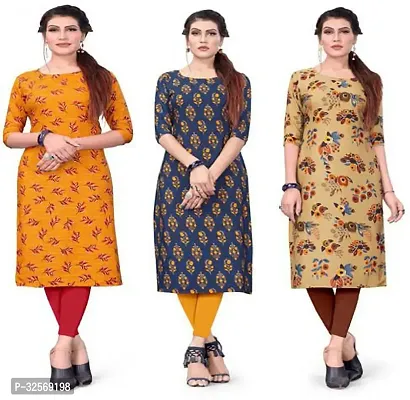 Elegant Multicoloured Crepe Printed Straight Kurta For Women Pack Of 3