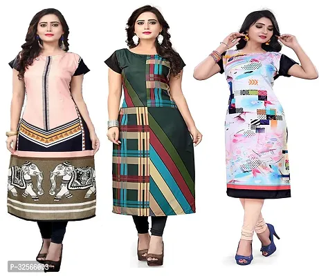 Reliable Crepe Printed Kurta For Women- Pack Of 3