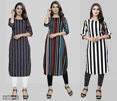 Elegant Multicoloured Crepe Printed Straight Kurta For Women Pack Of 3