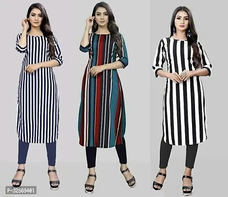 Elegant Multicoloured Crepe Printed Straight Kurta For Women Pack Of 3