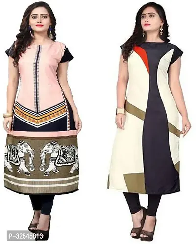 Beautiful Crepe Multicoloured Printed Kurta For Women Pack of 2-thumb0