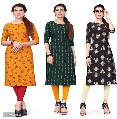 Elegant Multicoloured Crepe Printed Straight Kurta For Women Pack Of 3