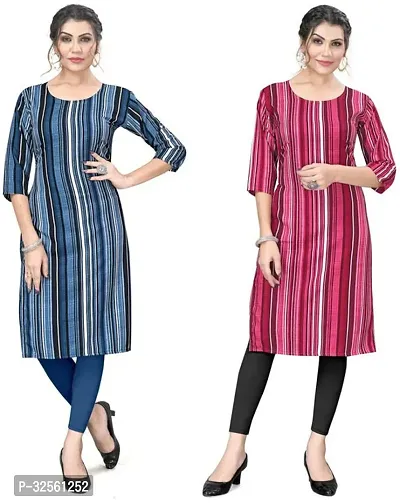 Stylish Multicoloured Crepe Printed Stitched Kurta For Women Combo Of 2-thumb0