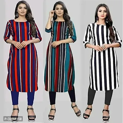 Reliable Crepe Striped Kurta For Women- Pack Of 3