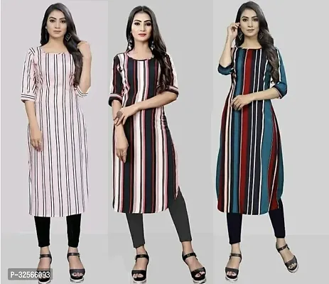 Reliable Crepe Striped Kurta For Women- Pack Of 3-thumb0