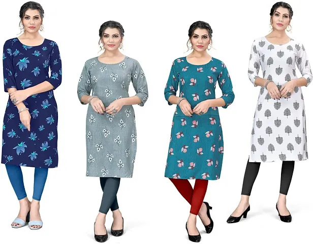 Pack Of 4- A-Line Printed Crepe Kurta