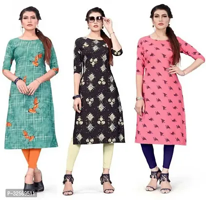 Elegant Multicoloured Crepe Printed Straight Kurta For Women Pack Of 3